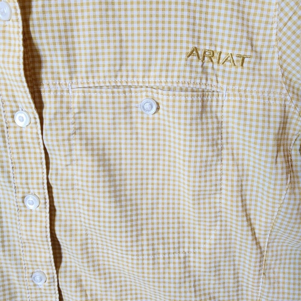 AriatTek Lightweight Long Roll Tab Sleeves Button Up Shirt Yellow Gingham Size L - Picture 4 of 13